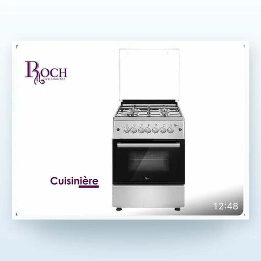 CUISINIÈRE ROCH 4 FEUX 60X60 À GAZ FULL OPTION GRIS