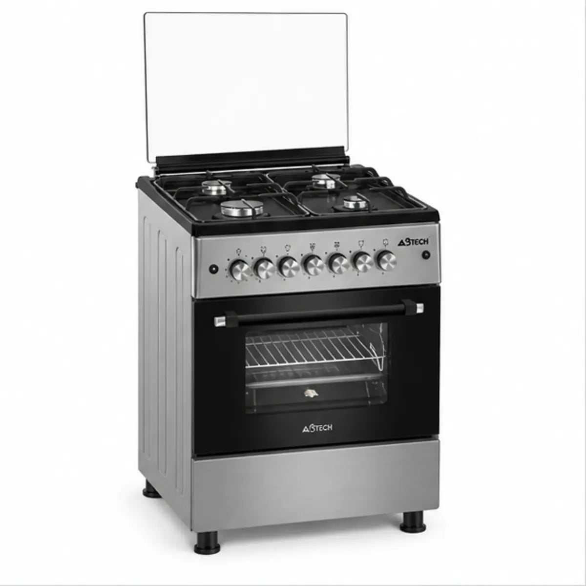 CUISINIÈRE ASTECH 4 FEUX 60X60 À GAZ + FOUR À GAZ INOX CK62MSFRM — vue principale