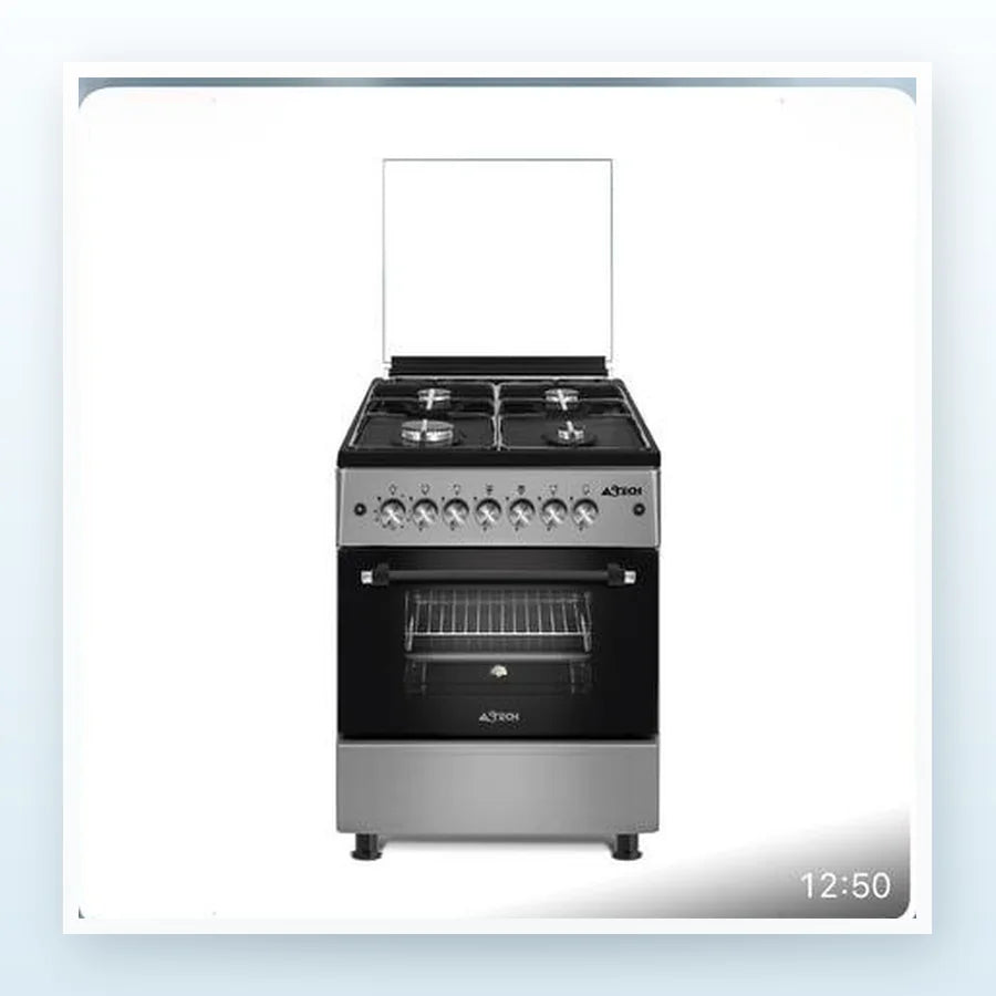 CUISINIÈRE ASTECH 4 FEUX 60X60 À GAZ + FOUR À GAZ INOX CK62MSFRM