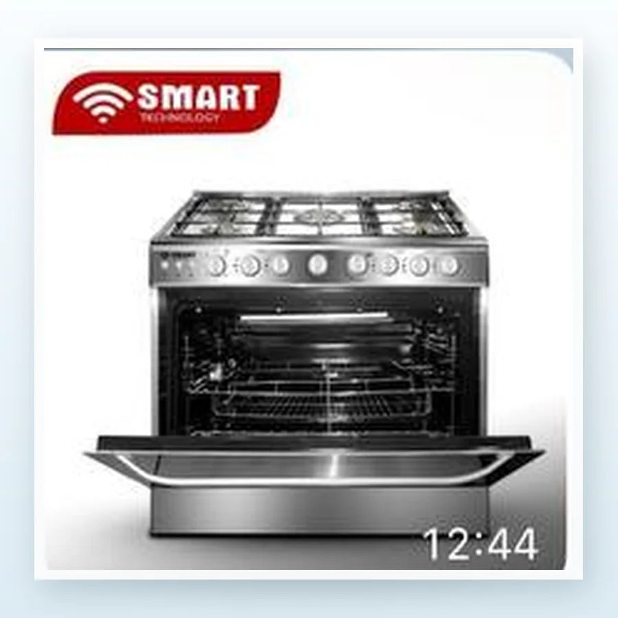 CUISINIÈRE SMART TECHNOLOGY 5 FEUX 90X60 À GAZ, RÔTISSOIRE, INOX STC9060C