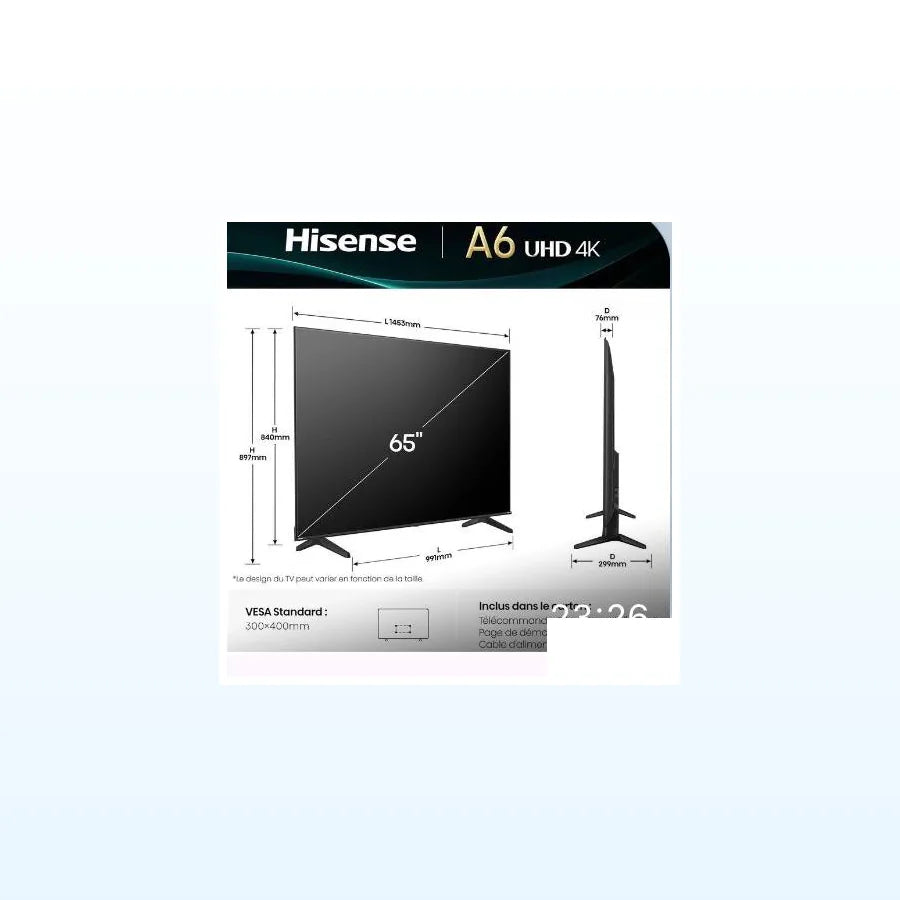 TÉLÉVISEUR HISENSE 65" LED SMART VIDAA QLED 4K 65A6Q