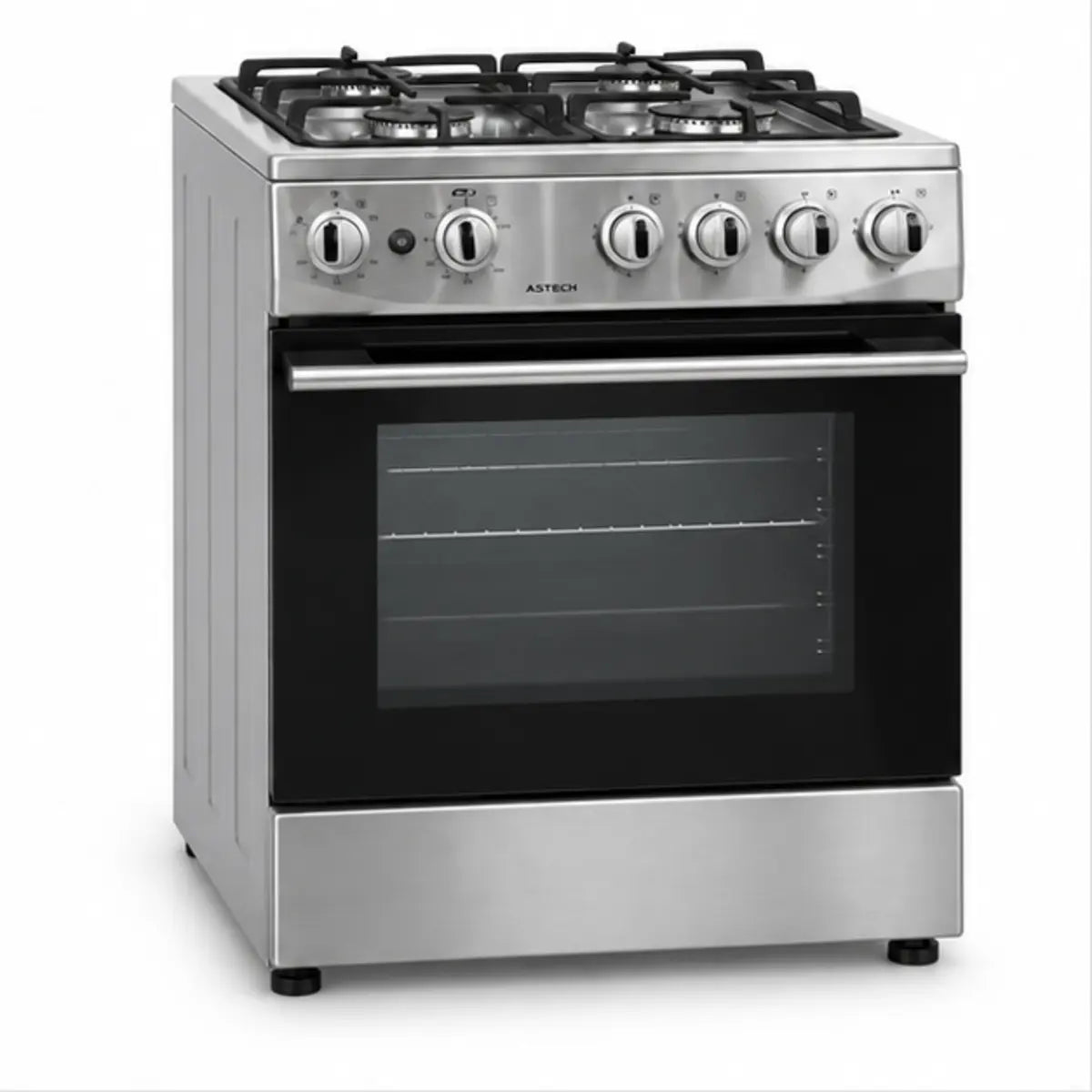 CUISINIÈRE ASTECH 4 FEUX 60X60 + FOUR À GAZ FULL OPTION GRIS CK63A010