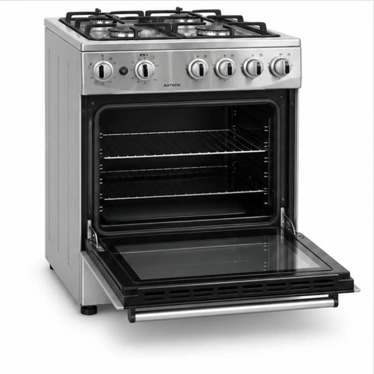 CUISINIÈRE ASTECH 4 FEUX 60X60 + FOUR À GAZ FULL OPTION GRIS CK63A010 — vue 3