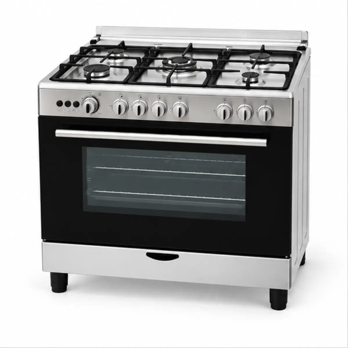 CUISINIÈRE ASTECH 5 FEUX 90X60 + FOUR À GAZ FULL OPTION GRIS CK93DA010