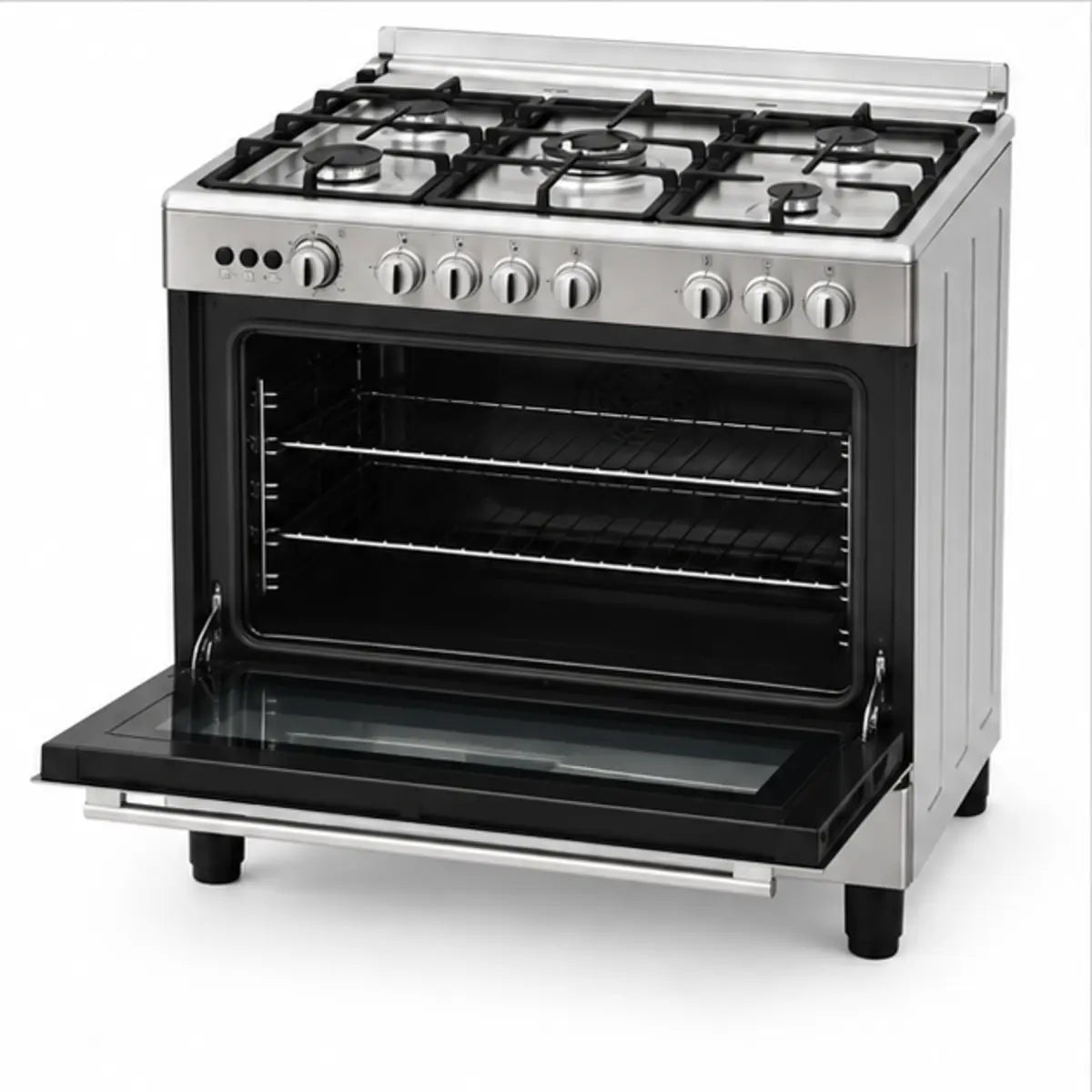 CUISINIÈRE ASTECH 5 FEUX 90X60 + FOUR À GAZ FULL OPTION GRIS CK93DA010 — vue 3