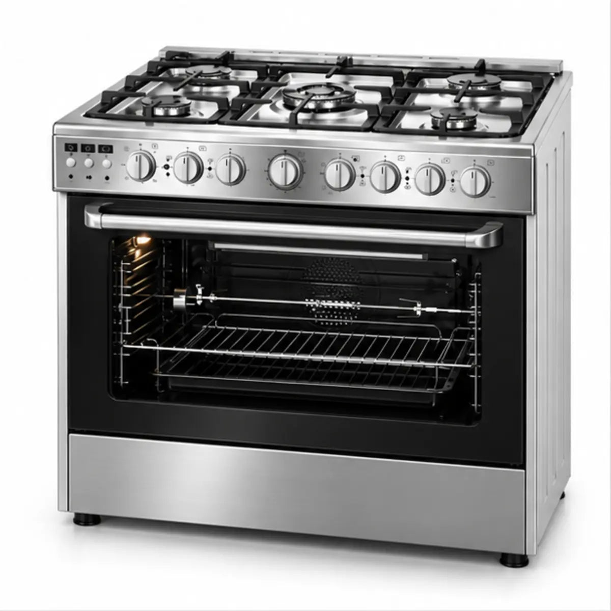 CUISINIÈRE SMART TECHNOLOGY 5 FEUX 90X60 À GAZ, RÔTISSOIRE, INOX STC9060C